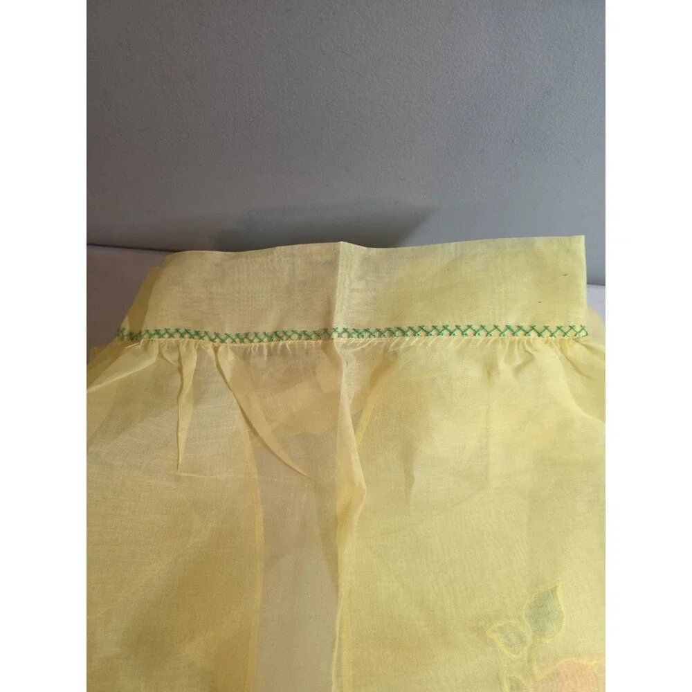 1950s Handmade Yellow Organza Apron Featuring Bold Orange Floral Appliqués